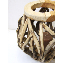 Lampion z drewna TEAK Hand Made 30cm